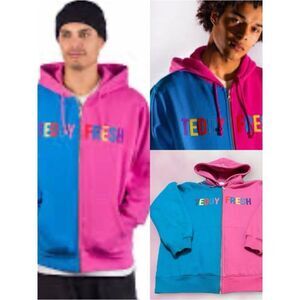 Teddy Fresh Blue and Pink Colorblock Hoodie L